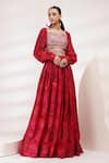 Breathe by Aakanksha Singh_Red Upada Silk Embroidery Sequin Square Neck Harmony Blouse Lehenga Set_Online_at_Aza_Fashions