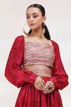 Buy_Breathe by Aakanksha Singh_Red Upada Silk Embroidery Sequin Square Neck Harmony Blouse Lehenga Set_Online_at_Aza_Fashions