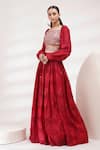 Breathe by Aakanksha Singh_Red Upada Silk Embroidery Sequin Square Neck Harmony Blouse Lehenga Set_at_Aza_Fashions