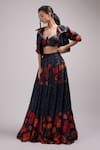 Breathe by Aakanksha Singh_Blue Cotton Voile Printed Rose Collar Kassia Bomber Jacket Lehenga Set _at_Aza_Fashions