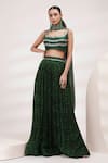 Buy_Breathe by Aakanksha Singh_Green Upada Silk Printed Floral Scoop Neck Lantana Pleated Skirt Set _at_Aza_Fashions