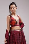 Buy_Breathe by Aakanksha Singh_Wine Upada Silk Printed Floral Plunge V Neck Latica Pleated Lehenga Set _Online_at_Aza_Fashions