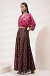 Breathe by Aakanksha Singh_Pink Upada Silk Printed Leaf V Neck Top And Sharara Set _at_Aza_Fashions