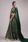 Breathe by Aakanksha Singh_Green Upada Silk Embroidery Shimmer V Neck Madelief Lehenga Set With Cape_Online_at_Aza_Fashions
