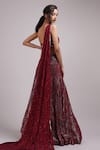 Buy_Breathe by Aakanksha Singh_Wine Upada Silk Embroidery Sequin Asymmetric Manuka Blouse And Lehenga Set_Online_at_Aza_Fashions