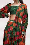 Breathe by Aakanksha Singh_Maroon Upada Silk Printed Marigold Square Neck Dhoti Pant Saree With Blouse_Online_at_Aza_Fashions