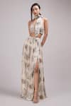 Buy_Breathe by Aakanksha Singh_Off White Brocade Chanderi Printed Chevron Myrtle Embroidered Blouse And Skirt Set _at_Aza_Fashions