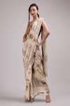 Buy_Breathe by Aakanksha Singh_Off White Upada Silk Printed Abstract Nasrin Pre-pleated Saree With Blouse_at_Aza_Fashions