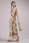 Shop_Breathe by Aakanksha Singh_Off White Upada Silk Printed Abstract Nasrin Pre-pleated Saree With Blouse_at_Aza_Fashions