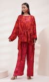 Buy_Breathe by Aakanksha Singh_Red Upada Silk Printed Rose Round Peru Kaftan Top And Pant Set _at_Aza_Fashions