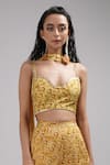 Breathe by Aakanksha Singh_Yellow Upadha Silk Print Abstract Sweetheart Neck Acacia Bustier Sharara Set _Online_at_Aza_Fashions