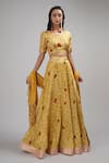 Buy_Breathe by Aakanksha Singh_Yellow Upada Silk Print Abstract Floral Round Neck Anne Lehenga Set _at_Aza_Fashions