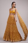 Buy_Breathe by Aakanksha Singh_Yellow Upada Silk Print Abstract Sweetheart Neck Bush Tiered Lehenga Set _at_Aza_Fashions