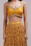 Breathe by Aakanksha Singh_Yellow Upada Silk Print Abstract Sweetheart Neck Bush Tiered Lehenga Set _Online_at_Aza_Fashions