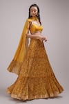 Shop_Breathe by Aakanksha Singh_Yellow Upada Silk Print Abstract Sweetheart Neck Bush Tiered Lehenga Set _Online_at_Aza_Fashions