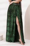 Breathe by Aakanksha Singh_Green Upada Silk Print Abstract V Neck Calla Lehenga Set _at_Aza_Fashions