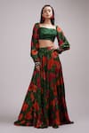 Buy_Breathe by Aakanksha Singh_Green Upadha Silk Print Abstract Square Neck Calytrix Skirt With Top _at_Aza_Fashions