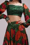 Breathe by Aakanksha Singh_Green Upadha Silk Print Abstract Square Neck Calytrix Skirt With Top _Online_at_Aza_Fashions