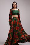 Shop_Breathe by Aakanksha Singh_Green Upadha Silk Print Abstract Calytrix Skirt With Top For Kids_Online_at_Aza_Fashions