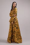 Shop_Breathe by Aakanksha Singh_Yellow Upada Silk Print Chamomile V Neck Blouse With Skirt _Online_at_Aza_Fashions