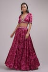 Buy_Breathe by Aakanksha Singh_Purple Upadha Silk Print Abstract V Neck Chrisoula Lehenga Set _Online_at_Aza_Fashions