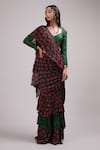 Buy_Breathe by Aakanksha Singh_Green Upada Silk Print Cosmos Sweetheart Neck Pre-draped Saree With Blouse_at_Aza_Fashions