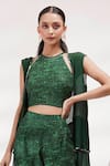 Breathe by Aakanksha Singh_Green Upada Silk Print Abstract Halter Neck Delta Blouse Sharara Set _Online_at_Aza_Fashions