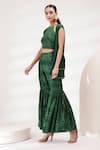 Shop_Breathe by Aakanksha Singh_Green Upada Silk Print Abstract Halter Neck Delta Blouse Sharara Set _Online_at_Aza_Fashions