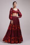 Buy_Breathe by Aakanksha Singh_Wine Upadha Silk Print Sequins Marguerite Abstract Lehenga With Blouse _at_Aza_Fashions