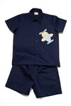 Buy_Studio Y_Blue Cotton Applique Aeroplane Shirt And Shorts Set _at_Aza_Fashions