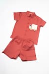 Shop_Studio Y_Brown Cotton Applique Truck Shirt And Shorts Set _at_Aza_Fashions