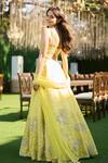 Shop Nayantaara Yellow Raw Silk, Net Sweetheart Neck Hand Embroidered Lehenga Set Shop_Nayantaara_Yellow Raw Silk, Net Sweetheart Neck Hand Embroidered Lehenga Set