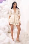 Buy_Sahil Kochhar_Ivory Twill Box Pleat Short Skirt _at_Aza_Fashions