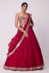 Buy_Vvani by Vani Vats_Red Lehenga And Dupatta Organza Embroidered Mirror Sweetheart Flared Work Set _at_Aza_Fashions