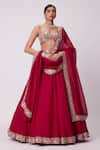 Vvani by Vani Vats_Red Lehenga And Dupatta Organza Embroidered Mirror Sweetheart Work Flared Set _Online_at_Aza_Fashions