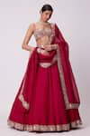 Buy_Vvani by Vani Vats_Red Lehenga And Dupatta Organza Embroidered Mirror Sweetheart Work Flared Set _Online_at_Aza_Fashions