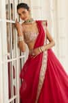 Vvani by Vani Vats_Red Lehenga And Dupatta Organza Embroidered Mirror Sweetheart Work Flared Set _at_Aza_Fashions