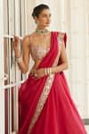 Buy_Vvani by Vani Vats_Red Lehenga And Dupatta Organza Embroidered Mirror Sweetheart Work Flared Set 