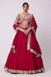 Buy_Vvani by Vani Vats_Red Lehenga And Dupatta Organza Embroidered Mirror Flared Border Set _at_Aza_Fashions