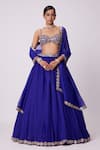 Buy_Vvani by Vani Vats_Blue Lehenga And Dupatta Organza Embroidered Mirror Sweetheart Flared Set _at_Aza_Fashions