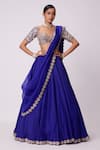 Buy_Vvani by Vani Vats_Blue Lehenga And Dupatta Organza Embroidered Mirror Sweetheart Border Set _at_Aza_Fashions