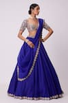 Vvani by Vani Vats_Blue Lehenga And Dupatta Organza Embroidered Mirror Sweetheart Border Set _Online_at_Aza_Fashions