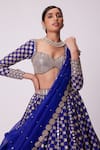 Vvani by Vani Vats_Blue Lehenga And Dupatta Organza Embroidered Mirror Sweetheart Floral Set _at_Aza_Fashions