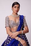 Buy_Vvani by Vani Vats_Blue Lehenga And Dupatta Organza Embroidered Mirror Sweetheart Floral Work Set 