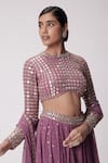 Buy_Vvani by Vani Vats_Purple Georgette Embroidered Mirror Sweetheart Work Blouse Flared Pant Set _Online_at_Aza_Fashions