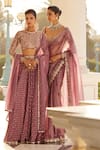 Vvani by Vani Vats_Purple Georgette Embroidered Mirror Sweetheart Work Blouse Flared Pant Set _at_Aza_Fashions