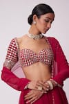 Buy_Vvani by Vani Vats_Red Georgette Embroidered Mirror Work Short Sleeve Blouse Flared Pant Set _Online_at_Aza_Fashions