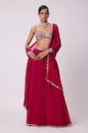 Buy_Vvani by Vani Vats_Red Georgette Embroidered Mirror Sweetheart Sleeveless Blouse Flared Pant Set _at_Aza_Fashions