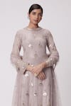 Vvani by Vani Vats_Purple Georgette Embroidered Mirror Round Kurta Pant Set _Online_at_Aza_Fashions