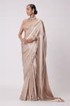 Vvani by Vani Vats_Beige Saree Satin Embroidered Mirror Sweetheart Border With Blouse _Online_at_Aza_Fashions